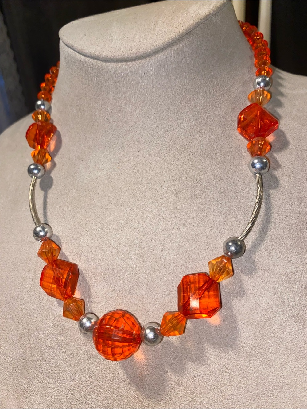Orange 1970s Resin Beaded Statement Necklace